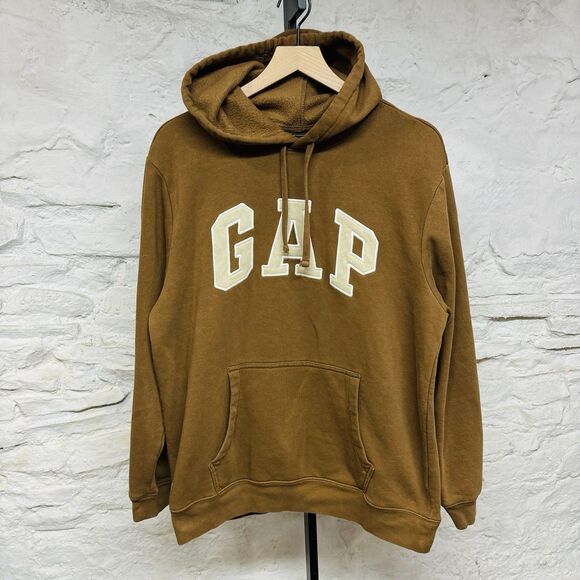 Vintage Gap Hoodie Mens L Brown Sweatshirt Spellout Chest Logo Y2K Mall Sweater - Picture 1 of 8